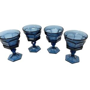 Lot of 4 Vintage Cobalt Blue Glasses 5" Pedestal Goblets Barware